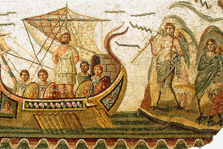 Antico mosaico raffigurante Ulisse e i suoi compagni