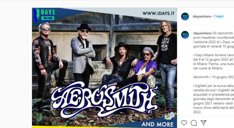 Aerosmith headliner agli I-Days 2022