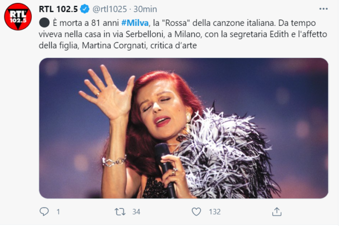 Milva: la Rossa della Musica Italiana è morta ~ Spettacolo ...