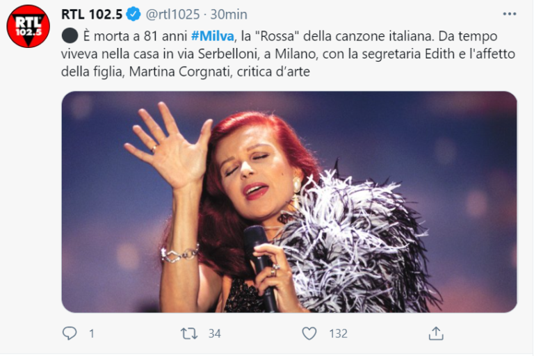 Milva: la Rossa della Musica Italiana è morta