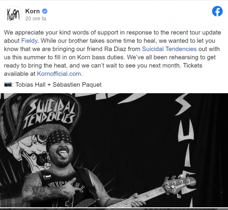 Ra Diaz sostituirà Fieldy nel tour estivo dei Korn