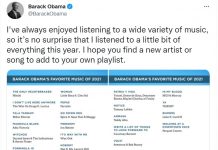 Barack Obama condivide le sue canzoni preferite del 2021