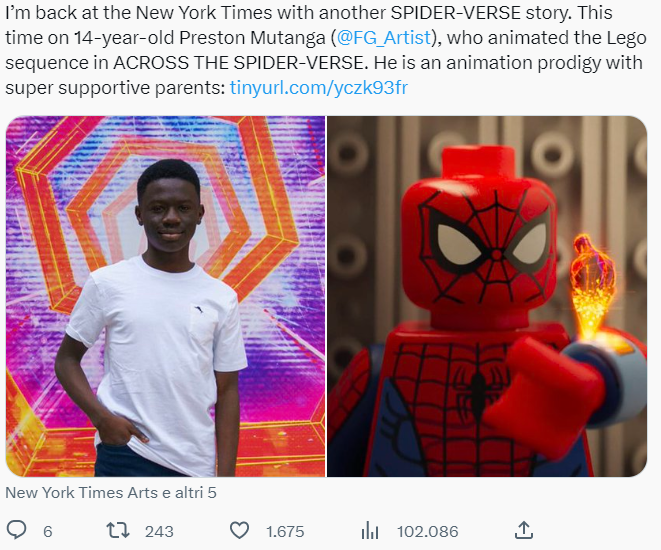 Preston Mutanga: il talento di 14 anni che ha animato una scena di “Across the Spider-Verse”