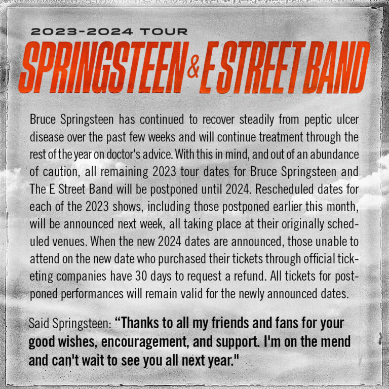 Bruce Springsteen rinvia tutte le date rimanenti del 2023