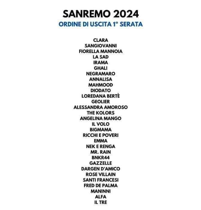 La scaletta della prima serata Sanremo 2024