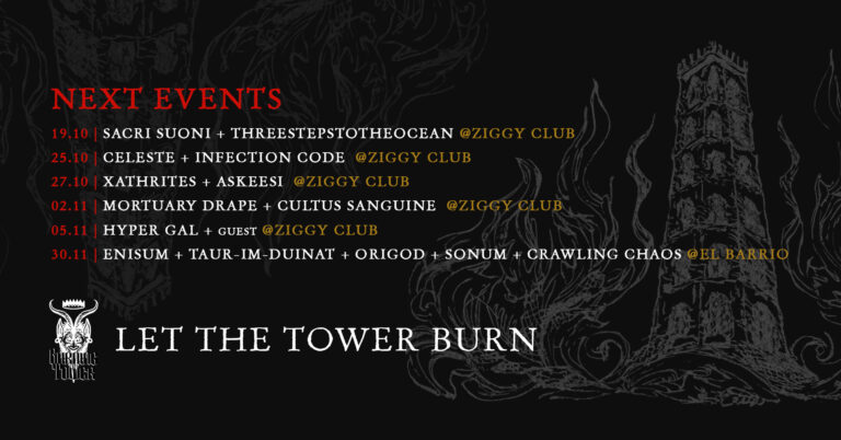 Eventi Burning Tower Novembre, Mortuary Drape, Hyper Gal ed Enisum