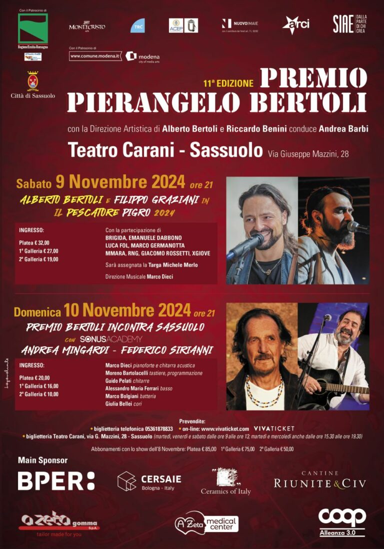 Premio Pierangelo Bertoli Celebrazione di Talenti con Claudio Baglioni, Filippo Graziani, Andrea Mingardi e Federico Sirianni