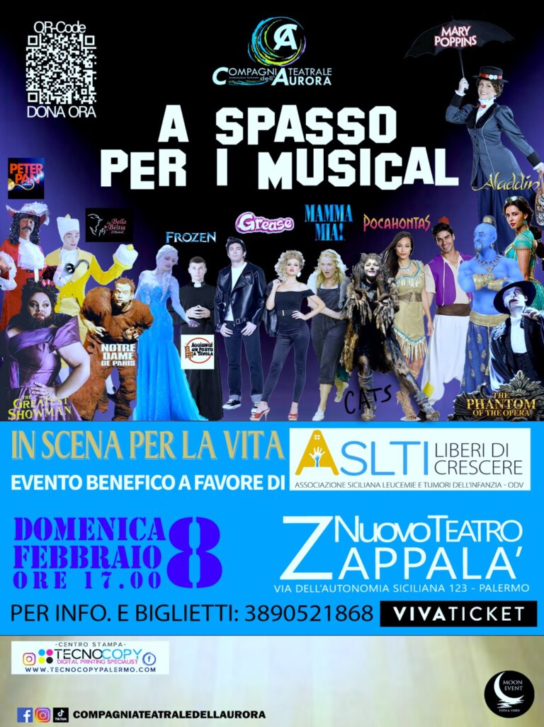 Palermo, il musical scende in campo contro il cancro infantile: spettacolo benefico al Nuovo Teatro Zappalà